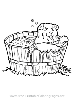 Dog in Bath Coloring Page
