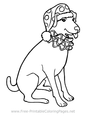 Dog with Clown Hat Coloring Page
