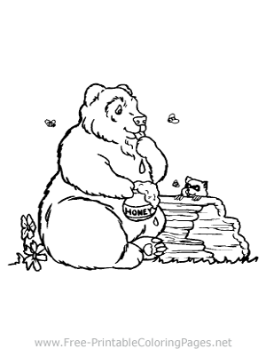 Bear Eating Honey Coloring Page