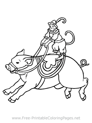 Monkey Riding a Pig Coloring Page