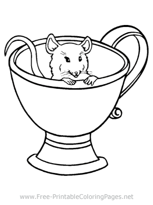 Mouse in Teacup Coloring Page