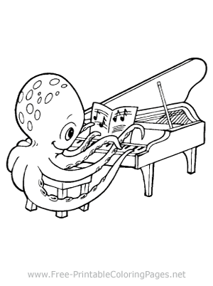 Octopus and Piano Coloring Page