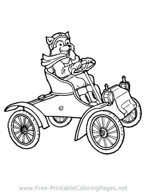 Raccoon Driving a Car Coloring Page