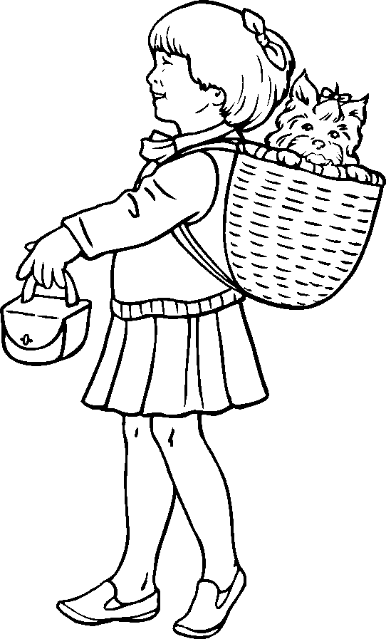 Coloring Pages Puppies And Kittens. Girl with Puppy