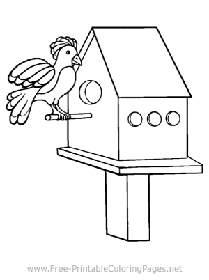 Bird and Birdhouse Coloring Page