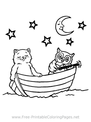 Cat and Owl Boat Ride Coloring Page