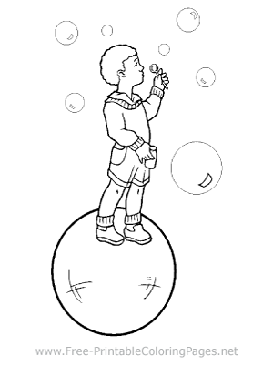 Boy and Bubbles Coloring Page