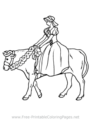 Girl on Cow Coloring Page