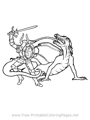 Knight and Dragon Coloring Page