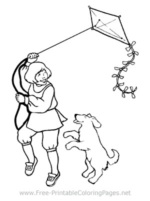 Boy, Dog and Kite Coloring Page