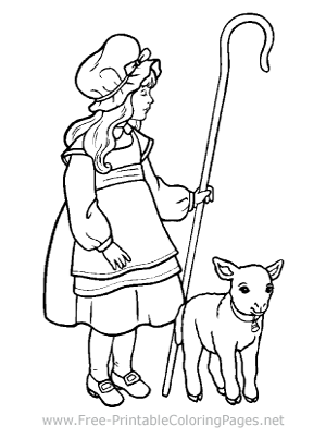 Girl with Lamb Coloring Page