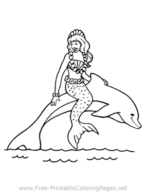 Mermaid and Dolphin Coloring Page