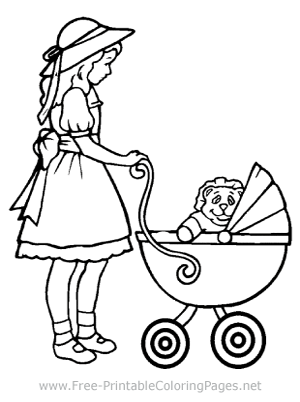 Girl and Stroller Coloring Page